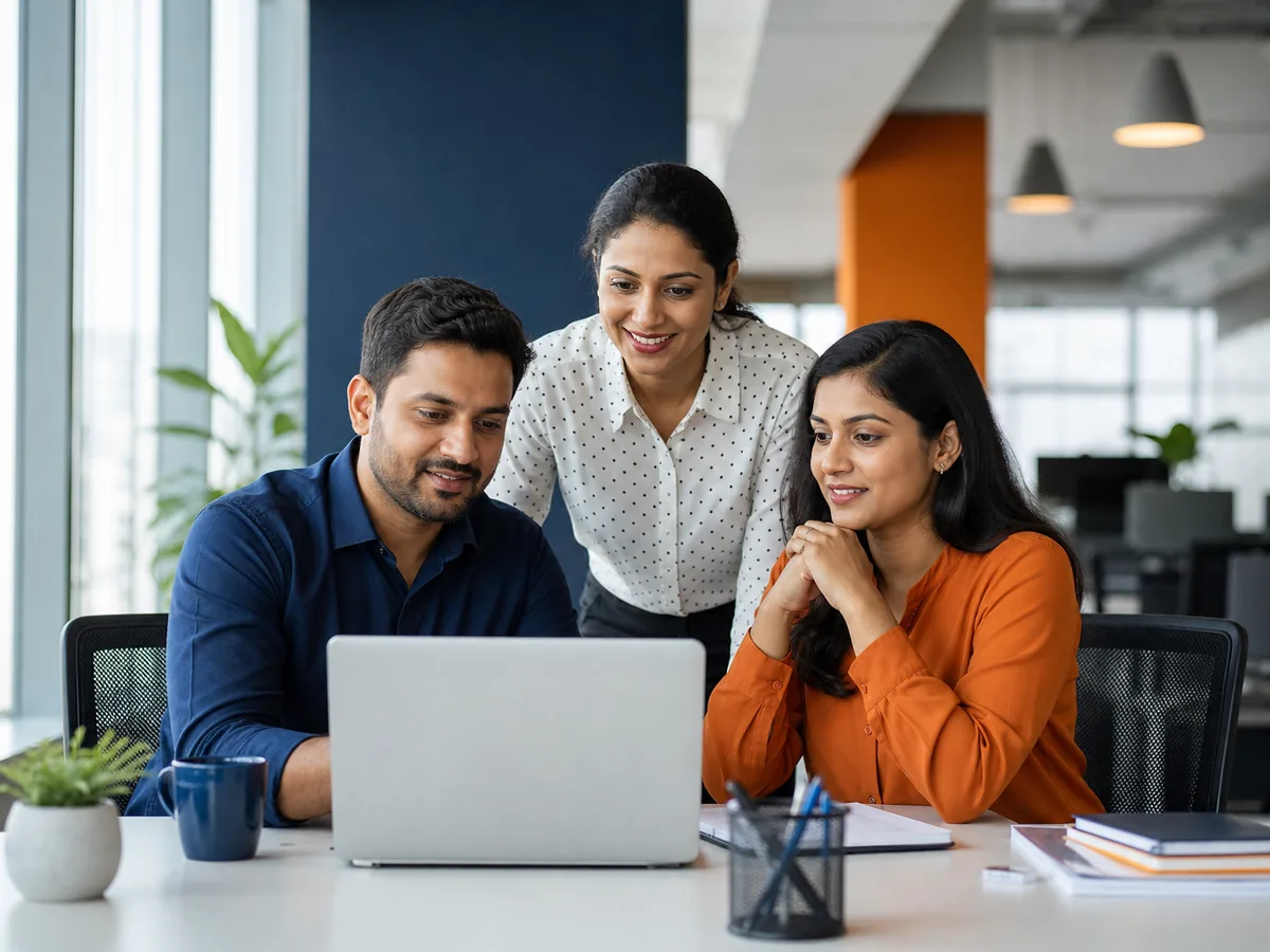 An Indian hiring team reviewing candidates together