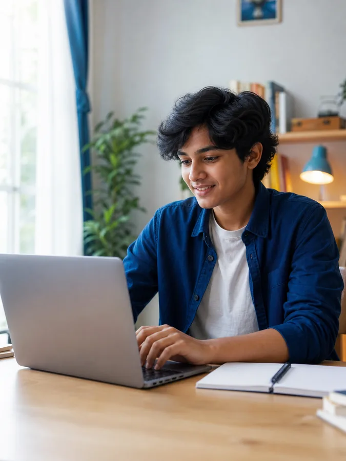 A young Indian job seeker using a laptop